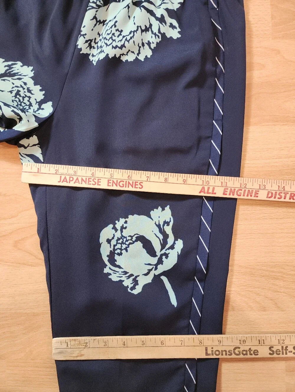J. Crew Pull On Reese Pants Lined Navy Blue Floral Peony Women's Size 8